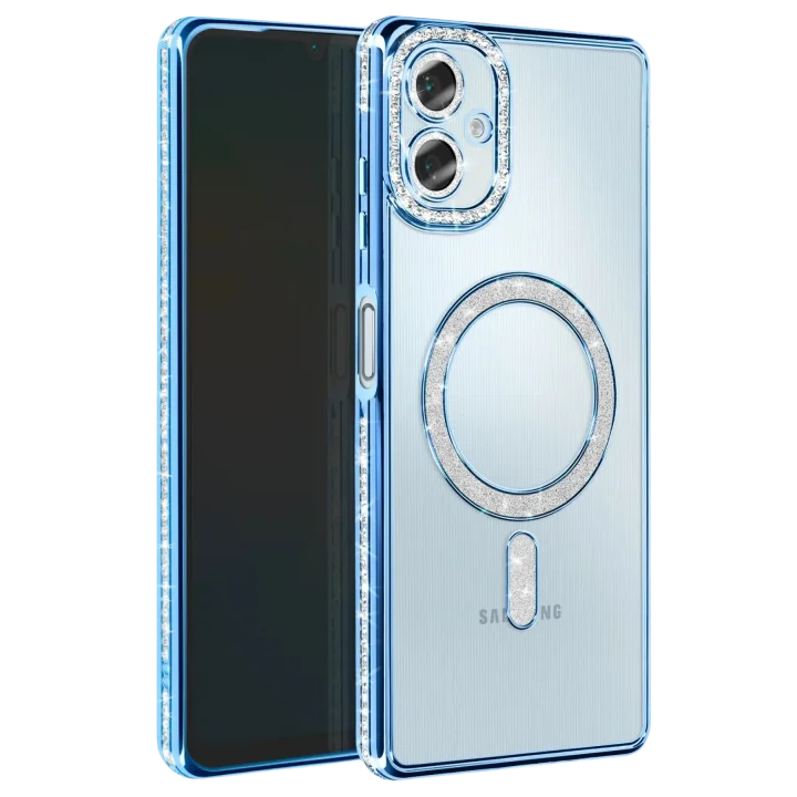 Mey İthalat®  Samsung Galaxy A06 Joke Simli Magneticsafe Kılıf - Mavi