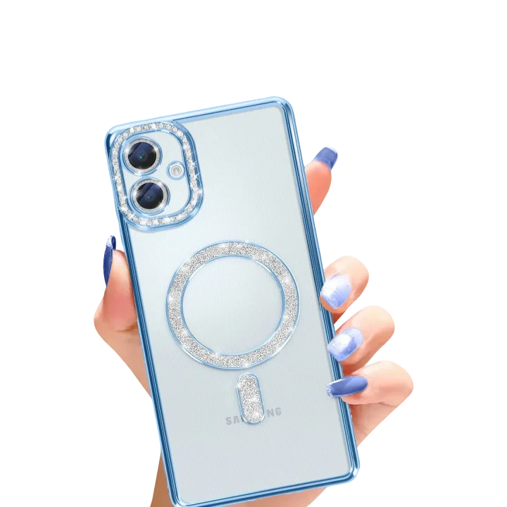 Mey İthalat®  Samsung Galaxy A06 Joke Simli Magneticsafe Kılıf - Mavi