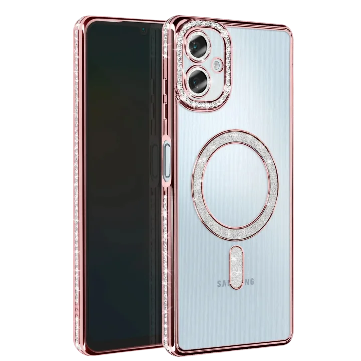 Mey İthalat®  Samsung Galaxy A06 Joke Simli Magneticsafe Kılıf - Pembe