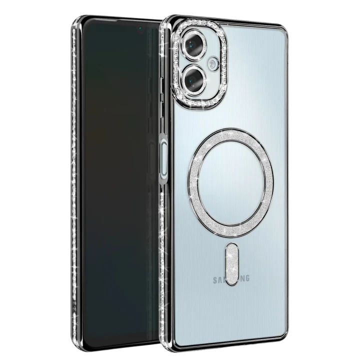 Mey İthalat®  Samsung Galaxy A06 Joke Simli Magneticsafe Kılıf - Siyah