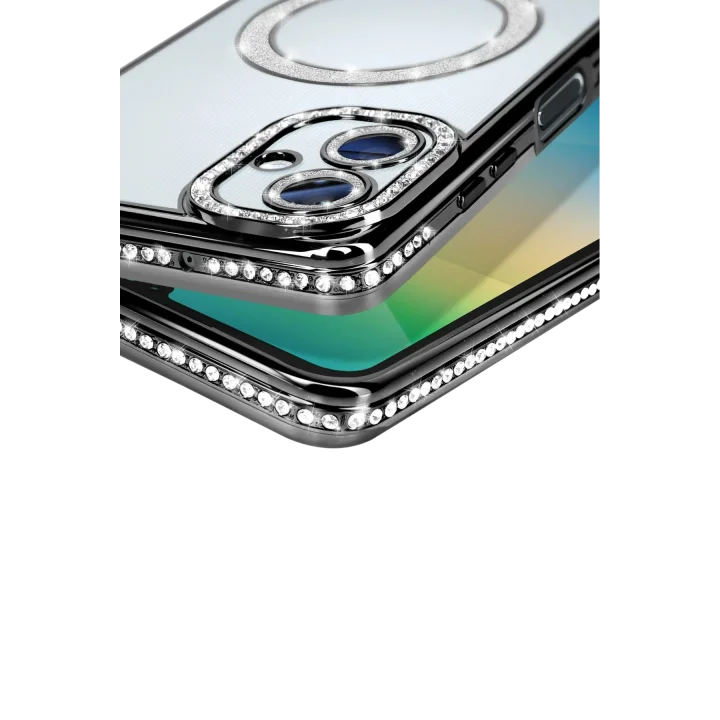 Mey İthalat®  Samsung Galaxy A06 Joke Simli Magneticsafe Kılıf - Siyah