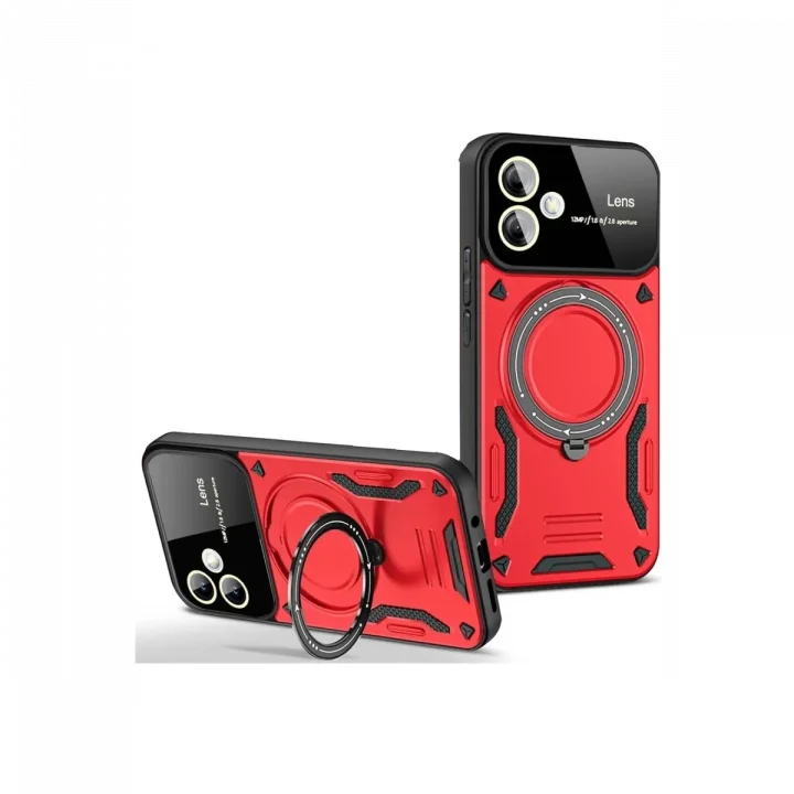 Mey İthalat®  Samsung Galaxy A06 Kılıf Joy Lens Standlı Kapak - Kırmızı