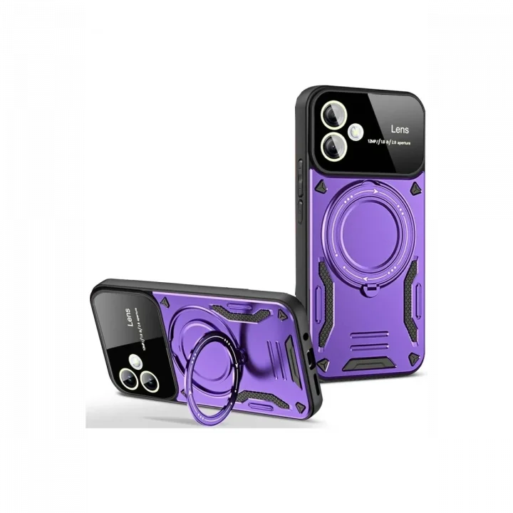 Mey İthalat®  Samsung Galaxy A06 Kılıf Joy Lens Standlı Kapak - Mor