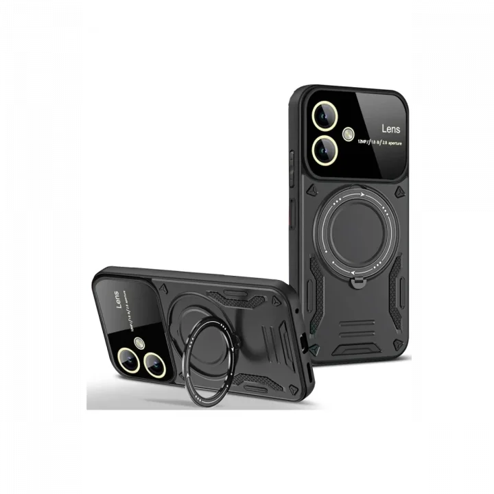 Mey İthalat®  Samsung Galaxy A06 Kılıf Joy Lens Standlı Kapak - Siyah