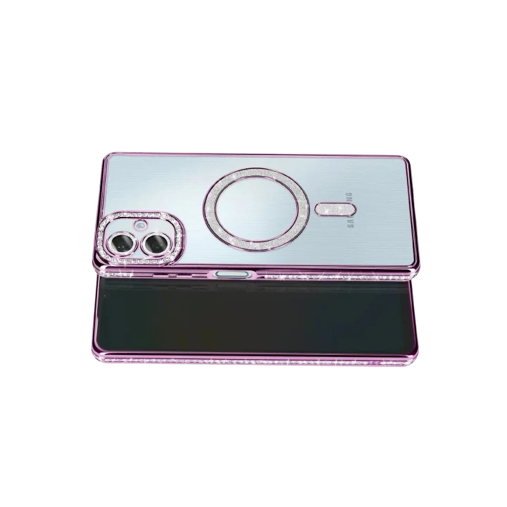 Mey İthalat®  Samsung Galaxy A07 4G Joke Simli Magneticsafe Kılıf - Derin Mor