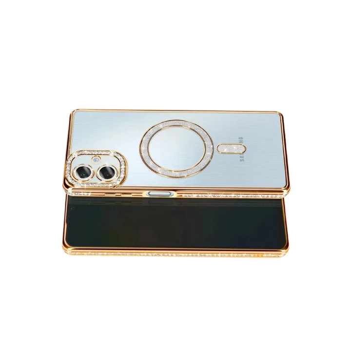 Mey İthalat®  Samsung Galaxy A07 4G Joke Simli Magneticsafe Kılıf - Gold