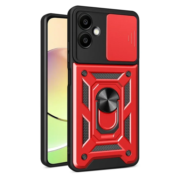 Mey İthalat®  Samsung Galaxy A07 4G Pars Lens Yüzüklü Silikon - Kırmızı