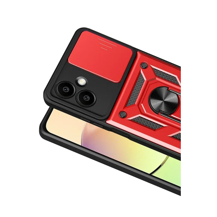 Mey İthalat®  Samsung Galaxy A07 4G Pars Lens Yüzüklü Silikon - Kırmızı