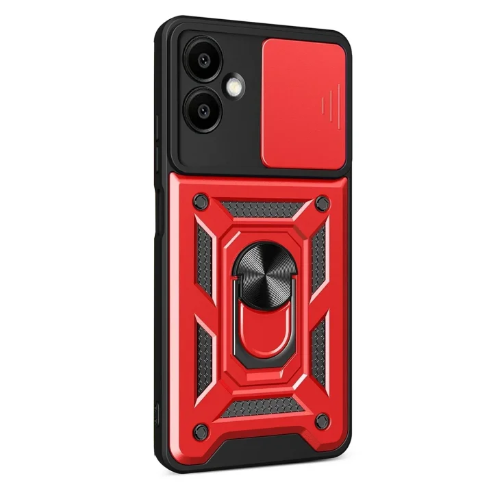 Mey İthalat®  Samsung Galaxy A07 4G Pars Lens Yüzüklü Silikon - Kırmızı