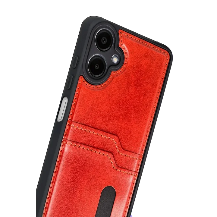 Mey İthalat®  Samsung Galaxy A07 4G Sara Kartvizitli Deri Kılıf - Kırmızı