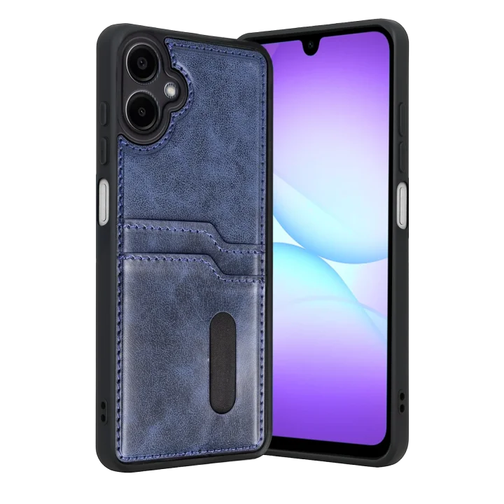 Mey İthalat®  Samsung Galaxy A07 4G Sara Kartvizitli Deri Kılıf - Lacivert