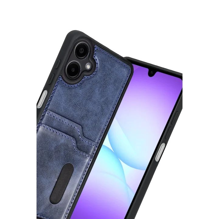 Mey İthalat®  Samsung Galaxy A07 4G Sara Kartvizitli Deri Kılıf - Lacivert