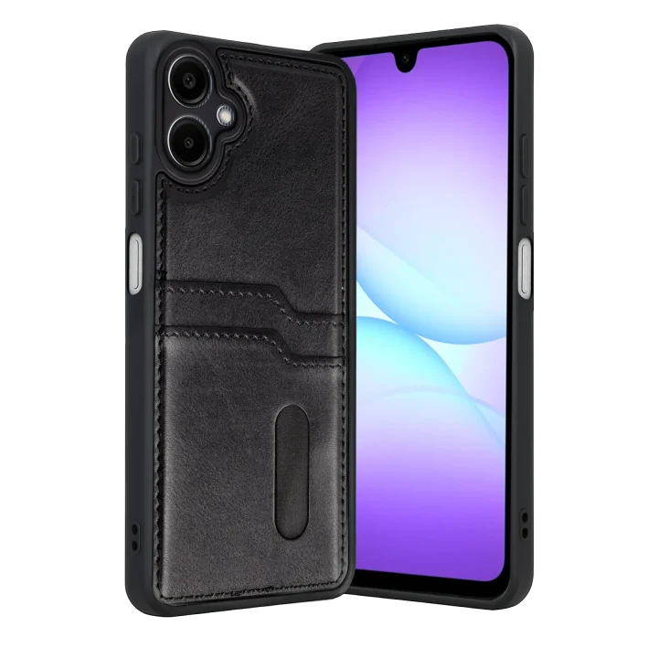 Mey İthalat®  Samsung Galaxy A07 4G Sara Kartvizitli Deri Kılıf - Siyah