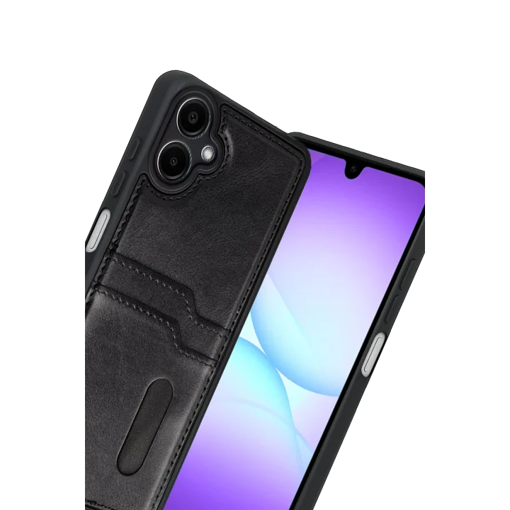 Mey İthalat®  Samsung Galaxy A07 4G Sara Kartvizitli Deri Kılıf - Siyah