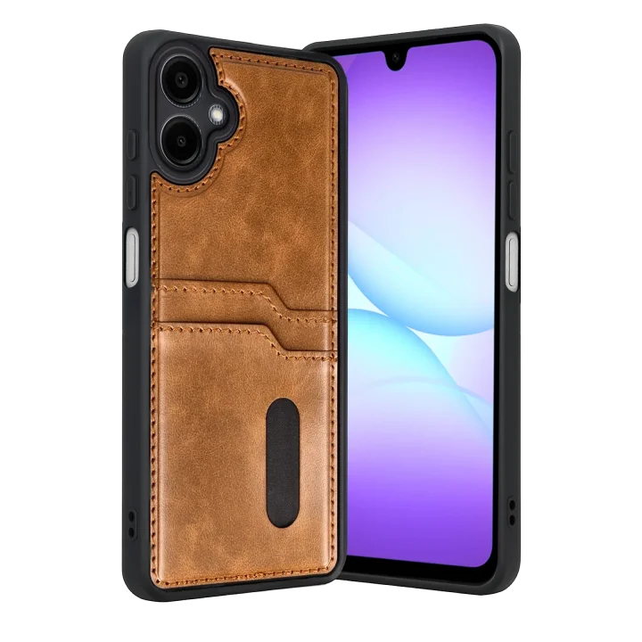 Mey İthalat®  Samsung Galaxy A07 4G Sara Kartvizitli Deri Kılıf - Taba