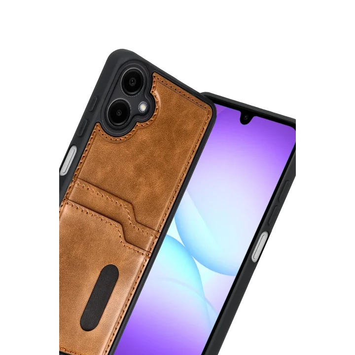 Mey İthalat®  Samsung Galaxy A07 4G Sara Kartvizitli Deri Kılıf - Taba