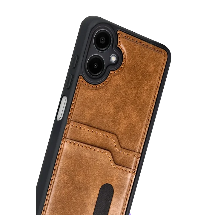 Mey İthalat®  Samsung Galaxy A07 4G Sara Kartvizitli Deri Kılıf - Taba