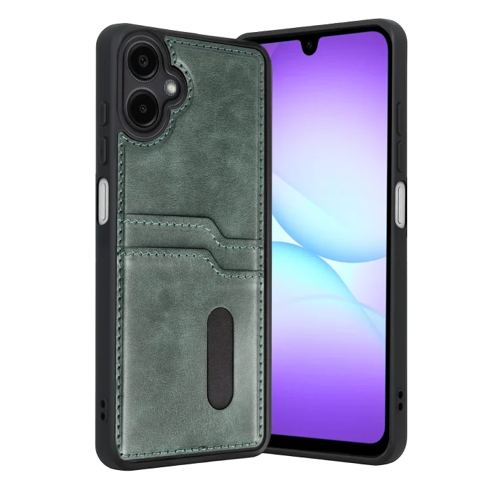 Mey İthalat®  Samsung Galaxy A07 4G Sara Kartvizitli Deri Kılıf - Yeşil