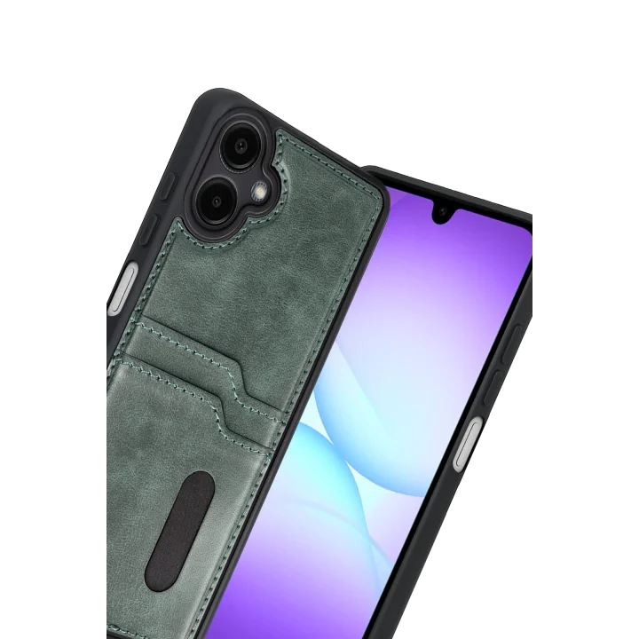 Mey İthalat®  Samsung Galaxy A07 4G Sara Kartvizitli Deri Kılıf - Yeşil