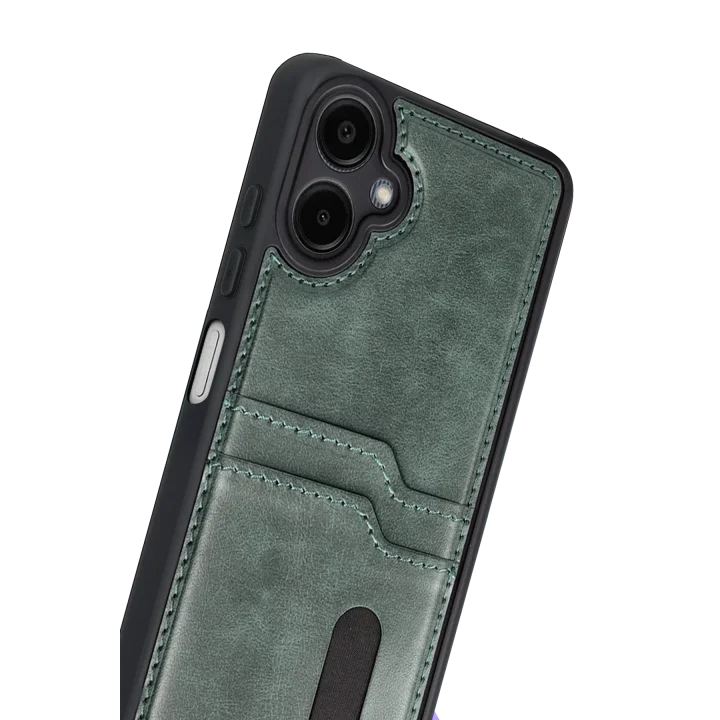 Mey İthalat®  Samsung Galaxy A07 4G Sara Kartvizitli Deri Kılıf - Yeşil