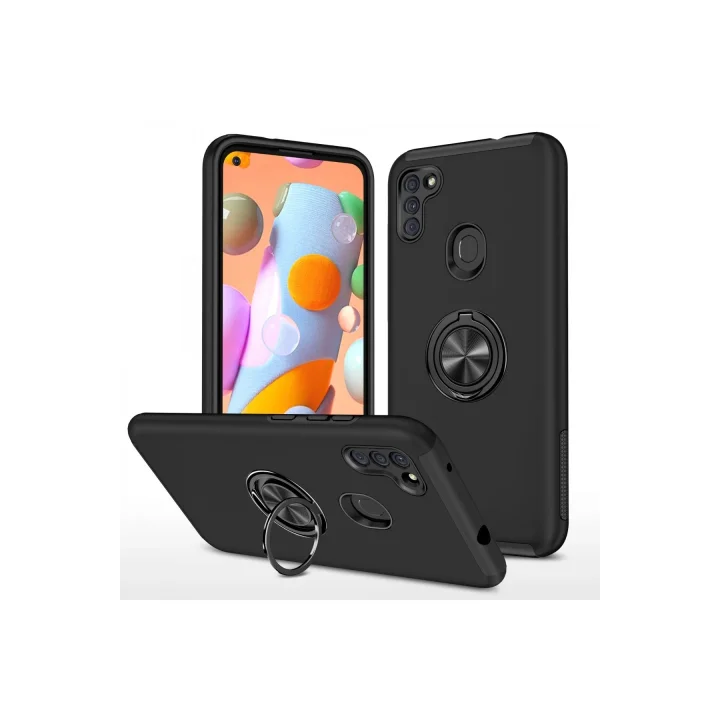 Mey İthalat®  Samsung Galaxy A11 Kılıf Elit Yüzüklü Kapak - Siyah