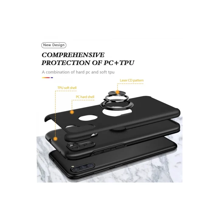 Mey İthalat®  Samsung Galaxy A11 Kılıf Elit Yüzüklü Kapak - Siyah