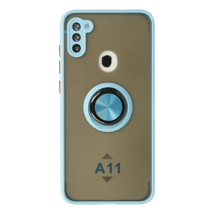 Mey İthalat®  Samsung Galaxy A11 Kılıf Montreal Yüzüklü Silikon Kapak - Buz Mavi