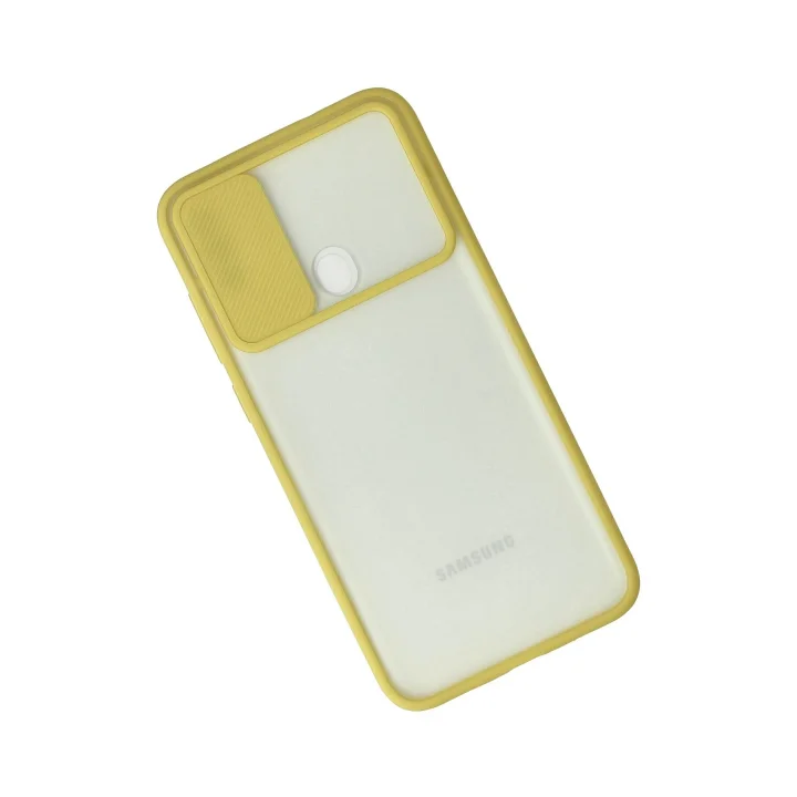 Mey İthalat®  Samsung Galaxy A11 Kılıf Palm Buzlu Kamera Sürgülü Silikon - Sarı