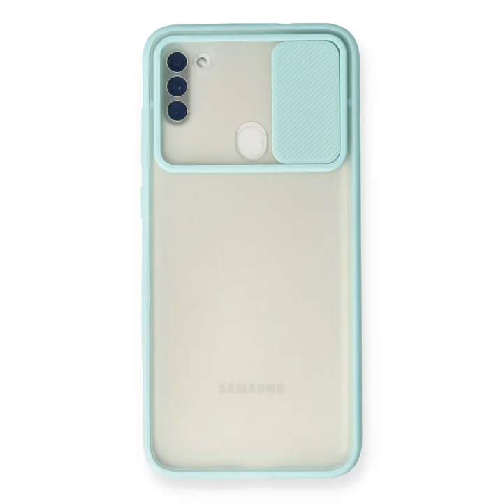Mey İthalat®  Samsung Galaxy A11 Kılıf Palm Buzlu Kamera Sürgülü Silikon - Turkuaz