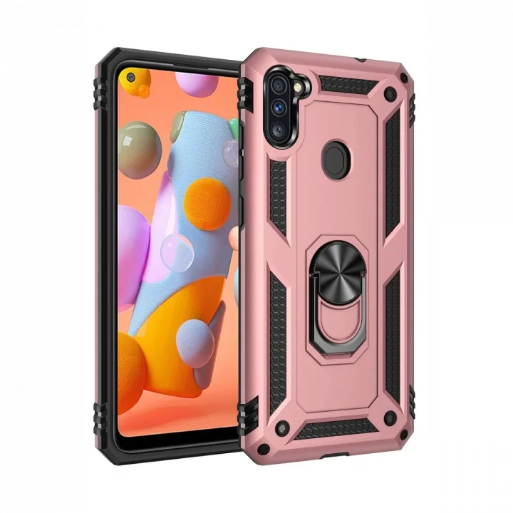Mey İthalat®  Samsung Galaxy A11 Kılıf Sofya Yüzüklü Silikon Kapak - Rose