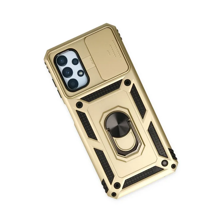 Mey İthalat®  Samsung Galaxy A13 4G Kılıf Pars Lens Yüzüklü Silikon - Gold