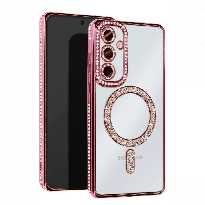 Mey İthalat®  Samsung Galaxy A15 4G Joke Simli Magneticsafe Kılıf - Pembe