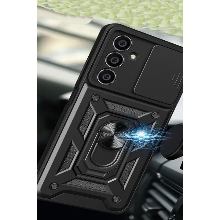 Mey İthalat®  Samsung Galaxy A15 4G Kılıf Pars Lens Yüzüklü Silikon - Siyah