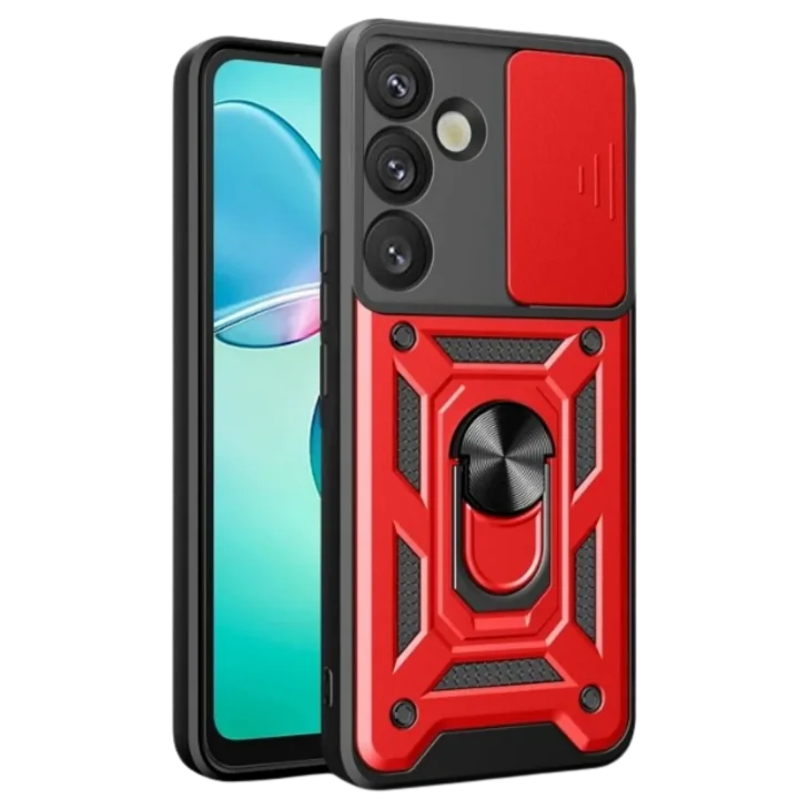 Mey İthalat®  Samsung Galaxy A17 5G Pars Lens Yüzüklü Silikon - Kırmızı