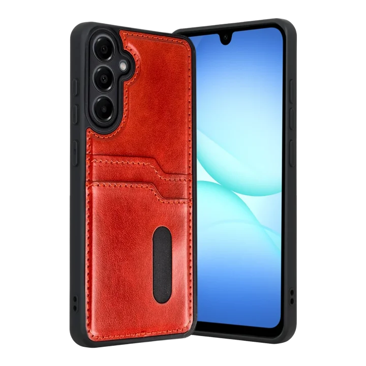 Mey İthalat®  Samsung Galaxy A17 5G Sara Kartvizitli Deri Kılıf - Kırmızı