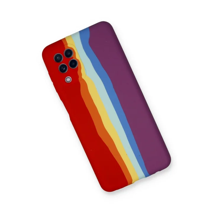 Mey İthalat®  Samsung Galaxy A22 Kılıf Ebruli Lansman Silikon - Kırmızı-Mor