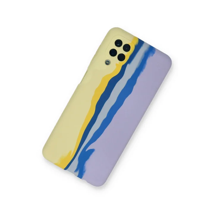 Mey İthalat®  Samsung Galaxy A22 Kılıf Ebruli Lansman Silikon - Sarı-Lila