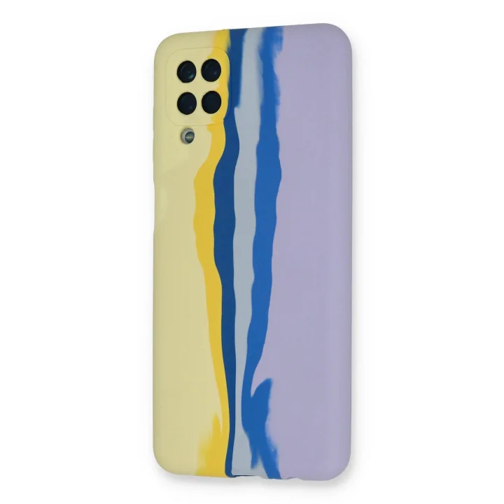 Mey İthalat®  Samsung Galaxy A22 Kılıf Ebruli Lansman Silikon - Sarı-Lila