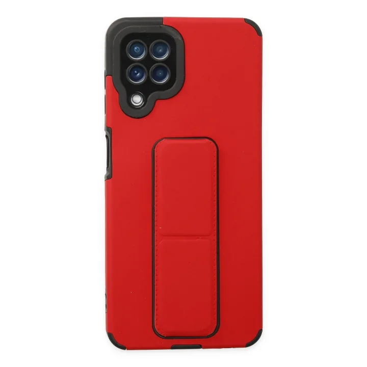 Mey İthalat®  Samsung Galaxy A22 Kılıf Mega Standlı Silikon - Kırmızı