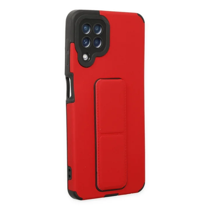 Mey İthalat®  Samsung Galaxy A22 Kılıf Mega Standlı Silikon - Kırmızı