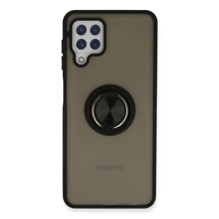 Mey İthalat®  Samsung Galaxy A22 Kılıf Montreal Yüzüklü Silikon Kapak - Siyah