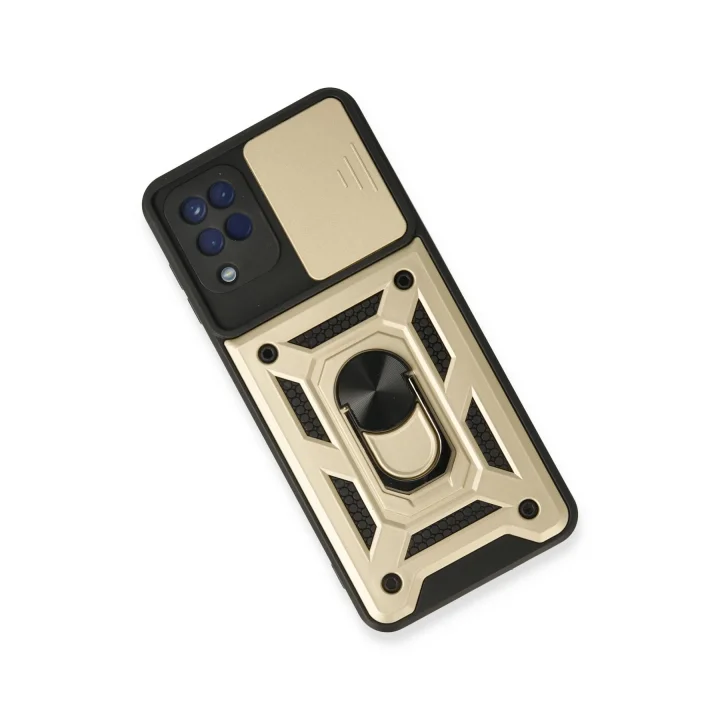 Mey İthalat®  Samsung Galaxy A22 Kılıf Pars Lens Yüzüklü Silikon - Gold