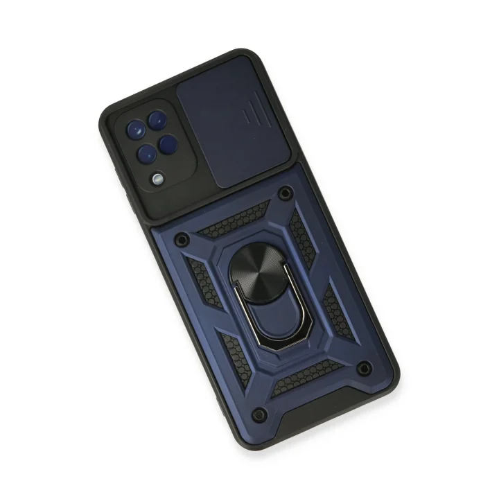Mey İthalat®  Samsung Galaxy A22 Kılıf Pars Lens Yüzüklü Silikon - Lacivert