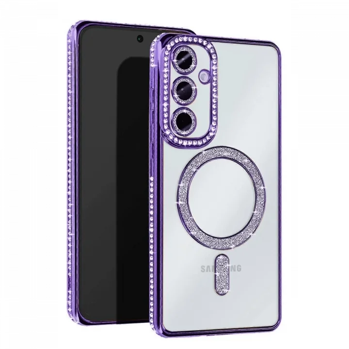 Mey İthalat®  Samsung Galaxy A25 5G Joke Simli Magneticsafe Kılıf - Derin Mor