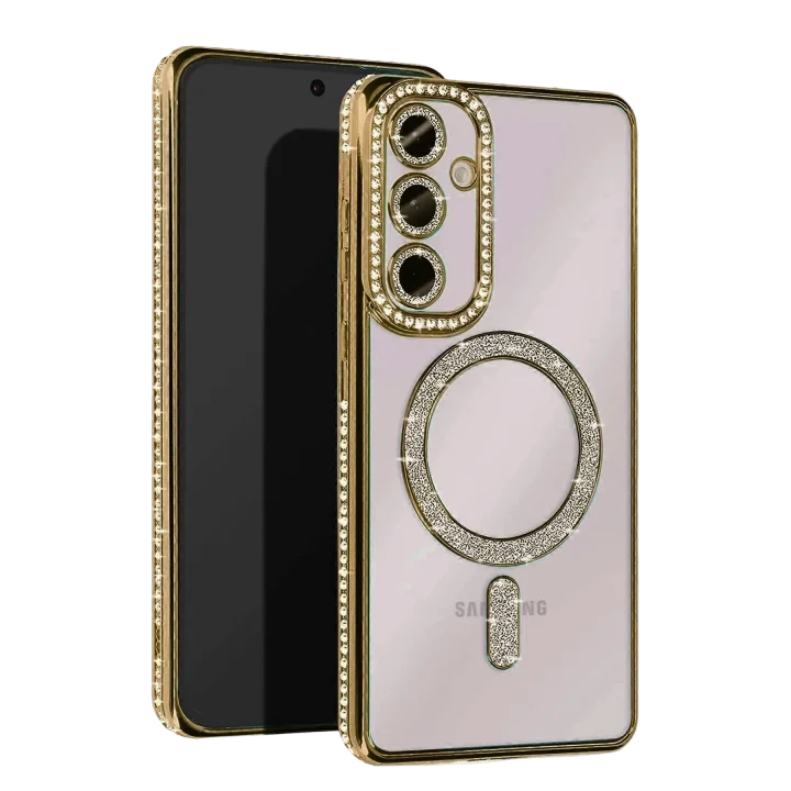 Mey İthalat®  Samsung Galaxy A25 5G Joke Simli Magneticsafe Kılıf - Gold