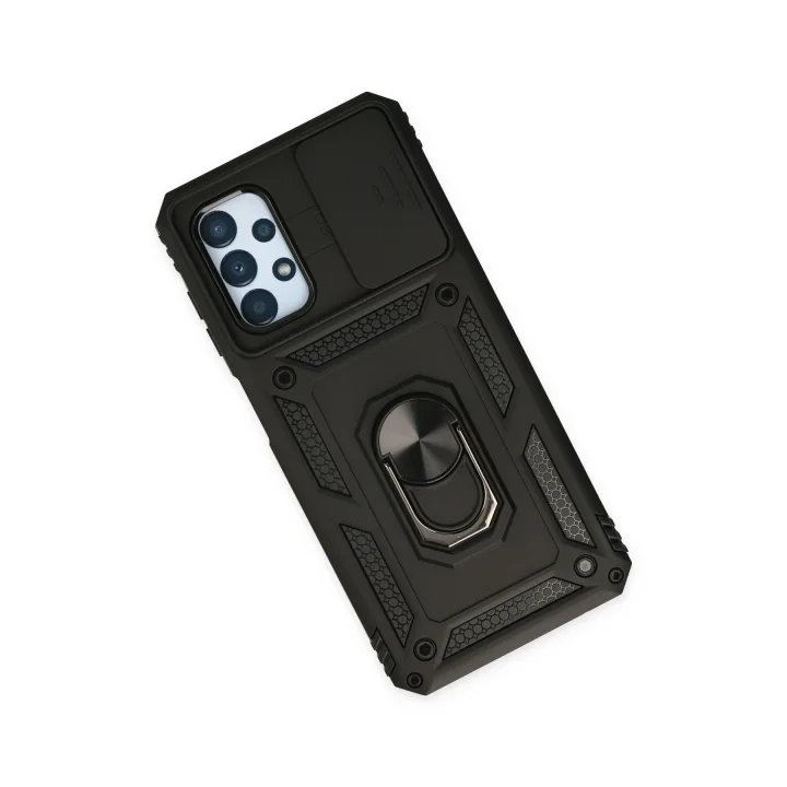 Mey İthalat®  Samsung Galaxy A33 5G Kılıf Pars Lens Yüzüklü Silikon - Siyah