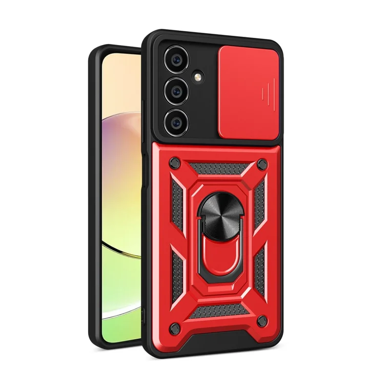 Mey İthalat®  Samsung Galaxy A35 5G Kılıf Pars Lens Yüzüklü Silikon - Kırmızı