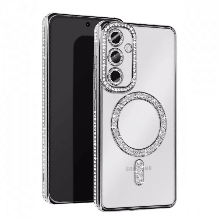 Mey İthalat®  Samsung Galaxy A36 Joke Simli Magneticsafe Kılıf - Gümüş