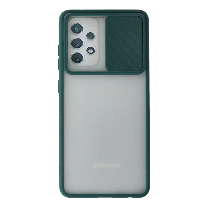 Mey İthalat®  Samsung Galaxy A52 Kılıf Palm Buzlu Kamera Sürgülü Silikon - Yeşil