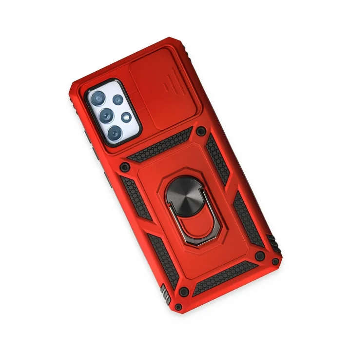 Mey İthalat®  Samsung Galaxy A52 Kılıf Pars Lens Yüzüklü Silikon - Kırmızı